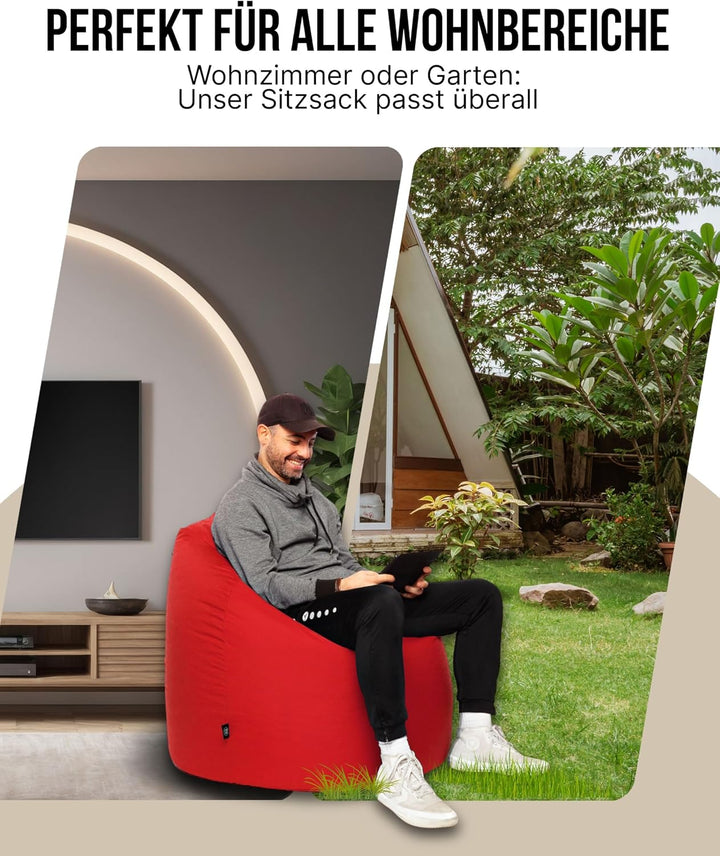 PATCH HOME Patchhome Sitzsack Tropfenform mit Reissverschluss Nachfüllbar - für In &amp; Outdoor - mit S