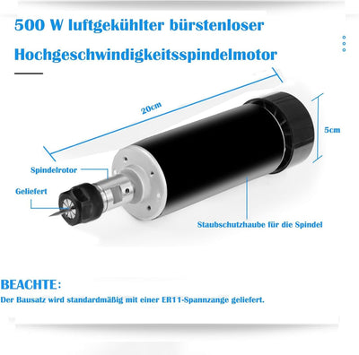 Twotrees CNC 500W Spindelmotor, 12000RPM Luftgekühlter Bürstenloser DC-Motor Mit Integriertem Steuer