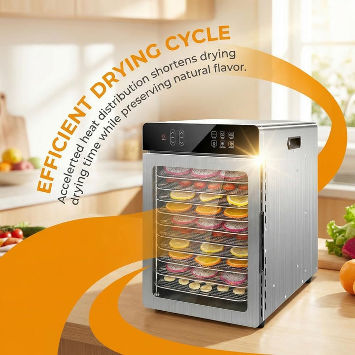 800w Dörrgerät 12 Edelstahl-Einschübe 10.9ft² Dörrfläche digitaler Timer Temperaturregelung 86℉-194℉