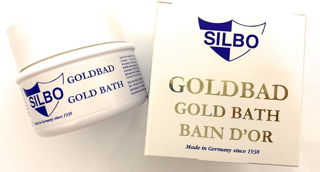 Silbo Set aus Goldbad und Pflegetuch für Goldschmuck original, Pflege für Schmuck und Goldmünzen