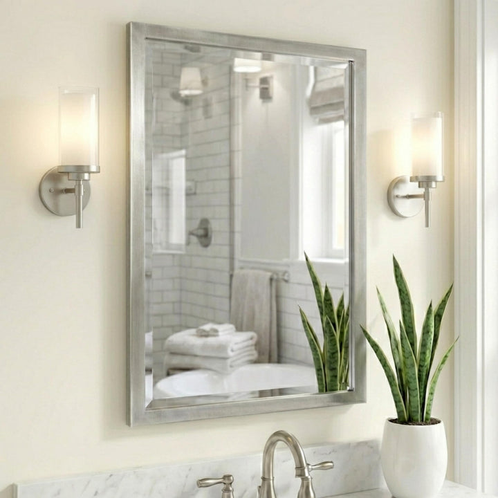 Head West 24 x 30 Classic Brush Nickel 1 in. Wide Metal Frame Wall Mirror Spiegel