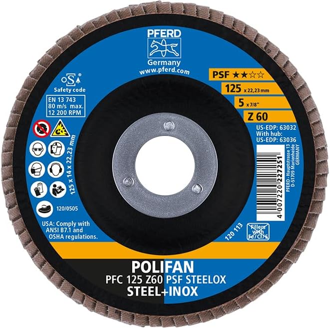 10x Fächerscheibe POLIFAN Z PSF STEELOX D.125mm K.Z-80 kon.INOX ZK PFERD 10 Stück Zirkonkorund 80, 1