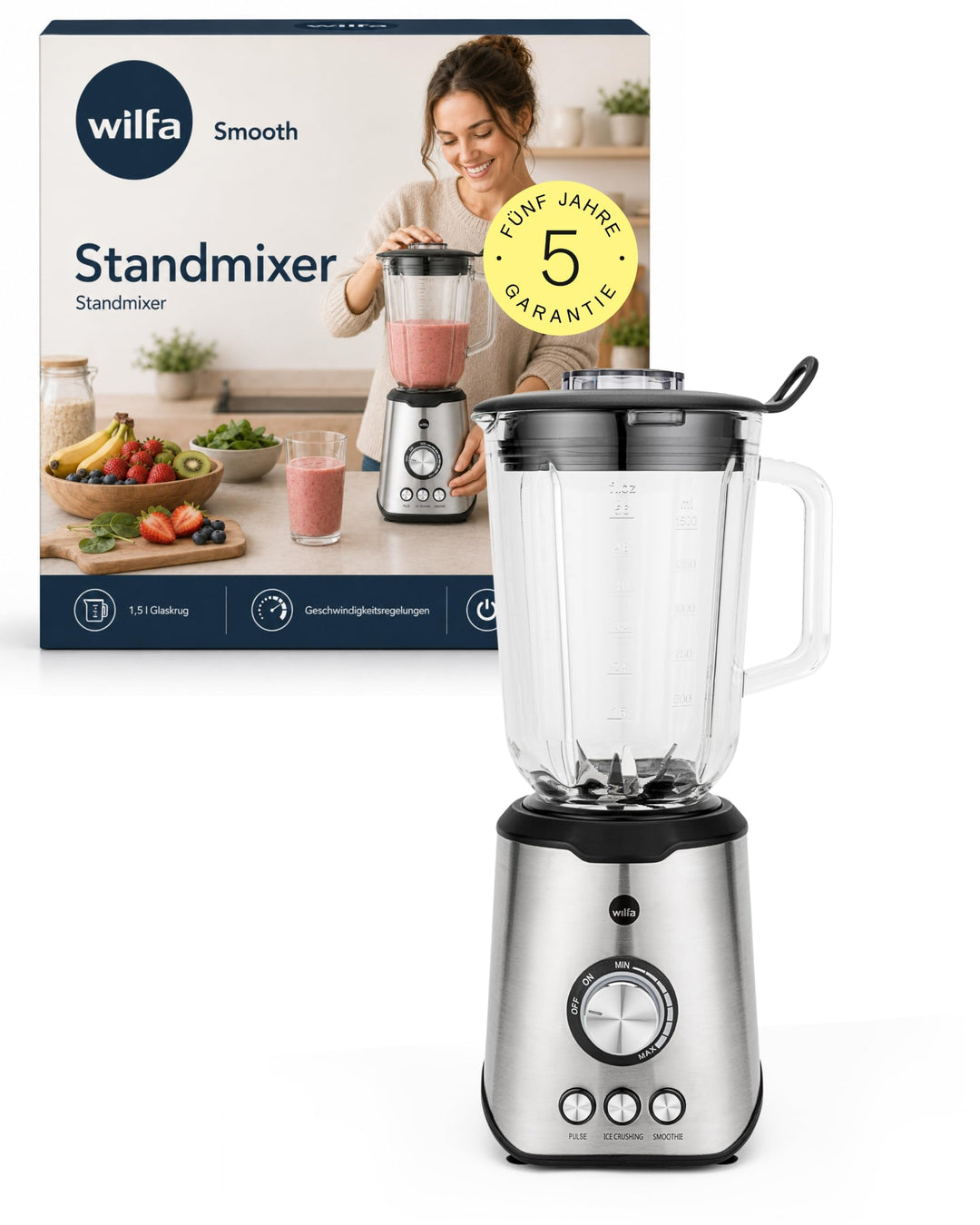 Wilfa SMOOTH Standmixer - leistungsstarker 1000 Watt Motor mit einem Fassungsvermögen von 1,5 Liter,
