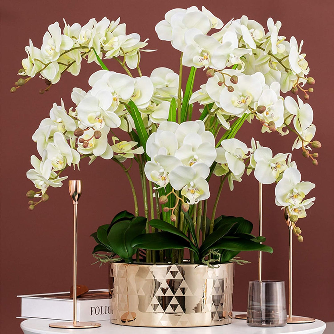FagusHome 6 Stück künstliche Phalaenopsis Orchideen Blumen Weiss mit 6 Bündeln Künstliche Orchidee B