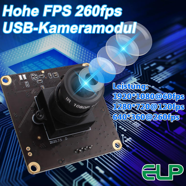 G 260fps USB Kameramodul 2mp Webcammodul Weitwinkel FHD Webkamera,1080P 60fps 3,6mm Objektiv USB mit