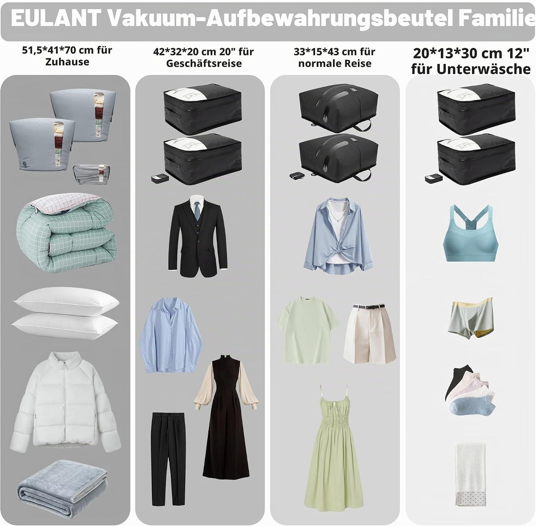 EULANT Grosse Nylon Vakuumbeutel für Kleidung mit luftdichtem IP67 Reissverschluss,Wasserdicht Vakum