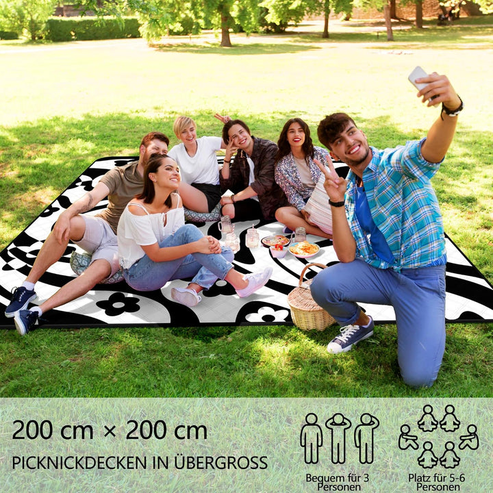 Picknickdecke 200x200 cm, Spiralmuster | Wasserdicht, Sandfrei, 3-lagiges Polyester, Faltbar & Wasch