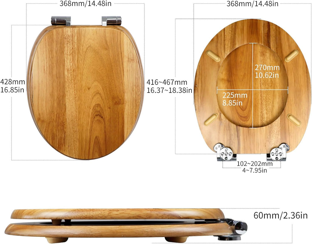 WC-Sitz mit Absenkautomatik Holz, Massivholz Toilettendeckel, Toilettensitz Einfache Montage und Ein