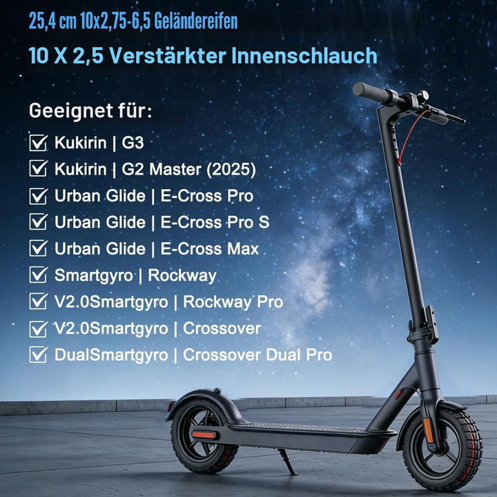 10x2.75-6.5 E Scooter Reifen, Reifen Schlauch für Elektroroller, Extra Dicker & Haltbar 10 Zoll E Sc
