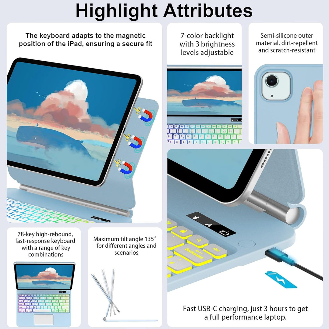 Magic Tastatur Hülle für iPad Air 13 2025/2024 (M3/M2), Magic Keyboard für iPad Pro 12.9 (6/5/4/3 Ge