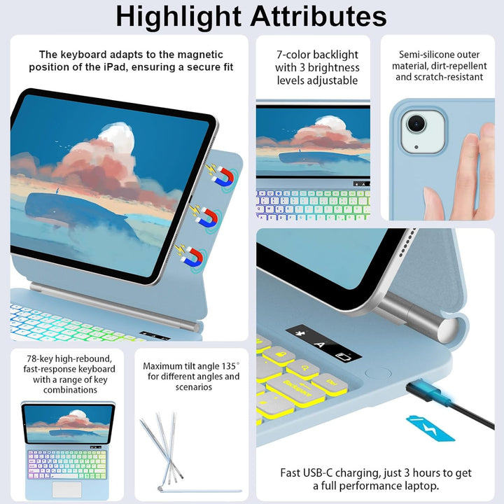 Magic Tastatur Hülle für iPad Air 13 2025/2024 (M3/M2), Magic Keyboard für iPad Pro 12.9 (6/5/4/3 Ge