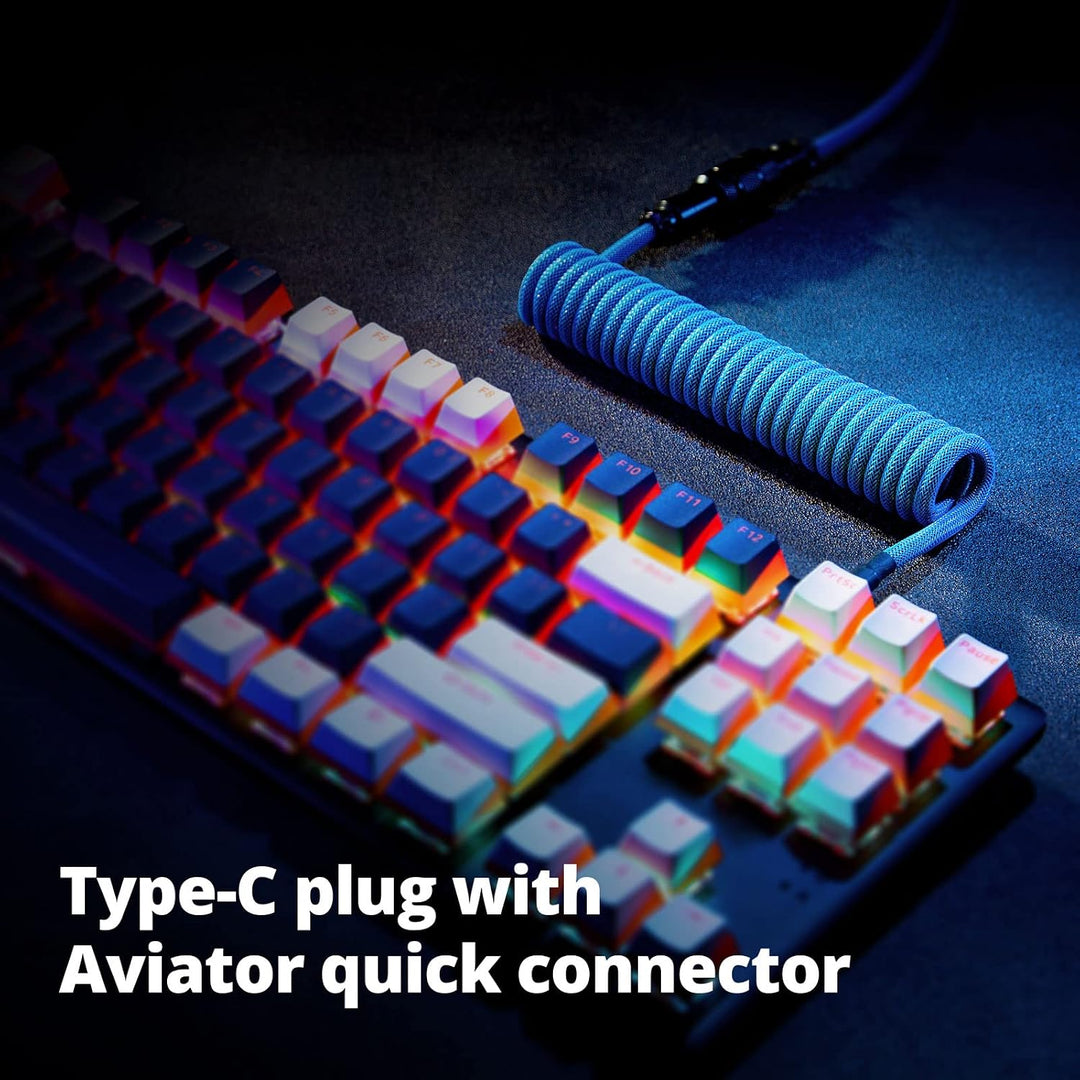 GUNMJO Pro Custom Coiled USB C Cable for Gaming Keyboard, Double-Sleeved Mechanical Keyboard Cable w