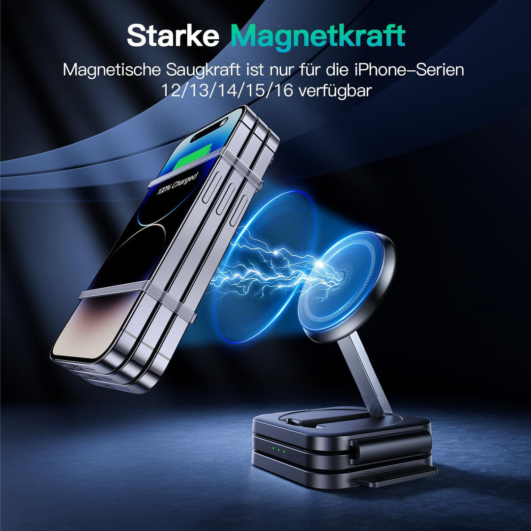 JARGOU 3 in1 Faltbare Ladestation für Apple, Ladestation Apple Watch und iPhone, Magnetisches Ladege