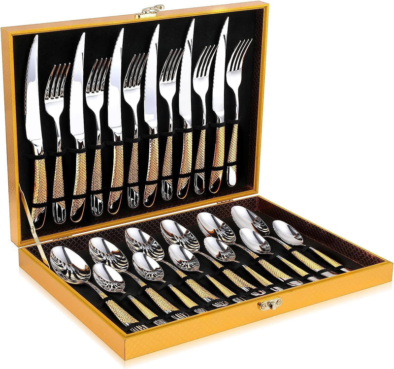 OGORI 24 teilig Besteck Set 6 Personen, 18/10 Edelstahl Besteckset, Essbesteck Set mit Messer Gabel
