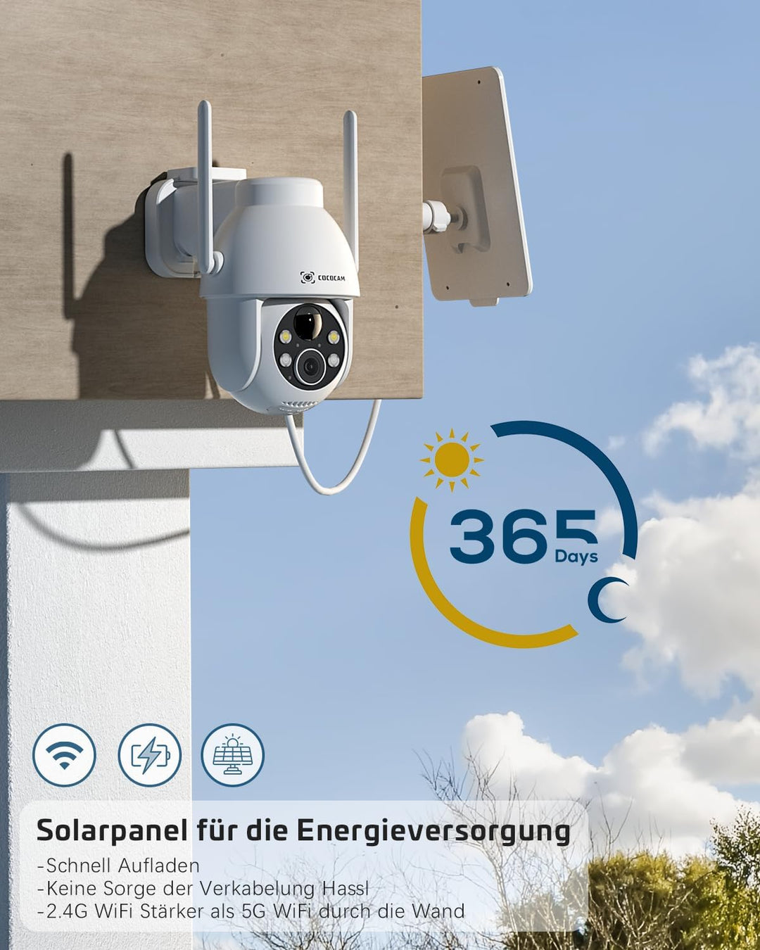 COCOCAM 2PCS 2K Überwachungskamera Aussen Akku WLAN, Solar Kamera Outdoor, Aussenkamera kabellos mit