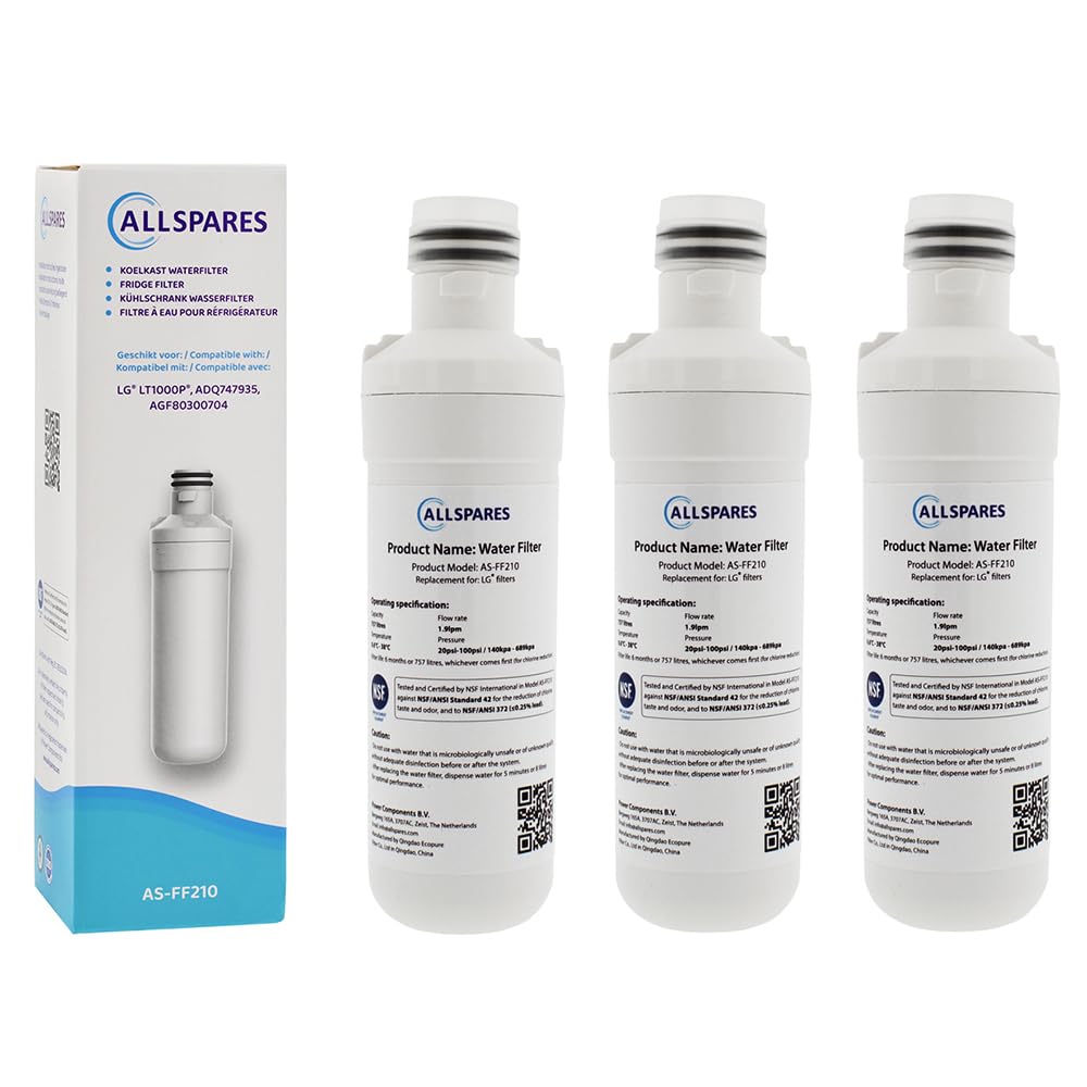 AllSpares Wasserfilter für Kühlschrank geeignet für LG LT1000P / AGF80300704 / ADQ74793501 (3 Stück)