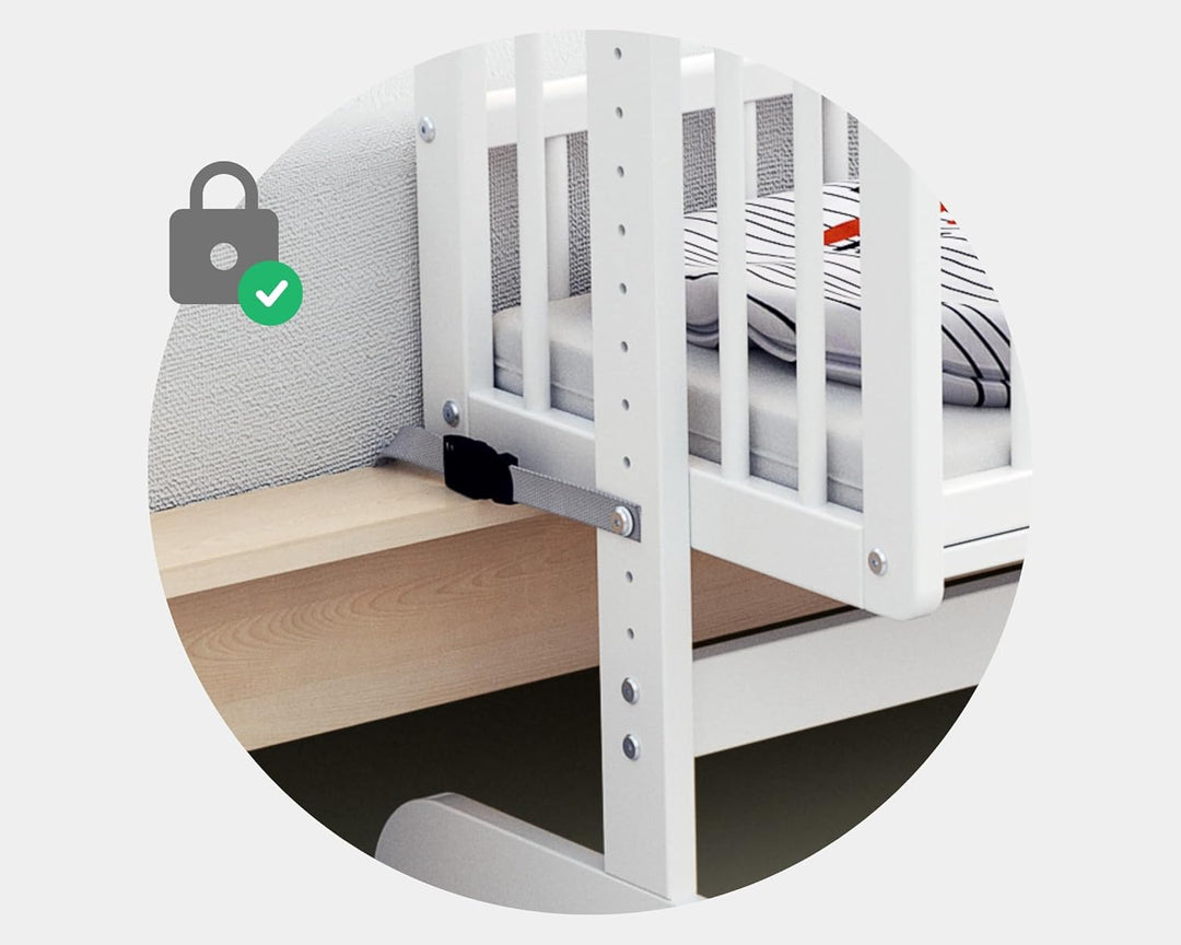 AT4 - Wiege Babybett Beistellbett Holz mit Matratze Essentiel Weiss | 5 in 1 Wiege |MassivHolz | Höh