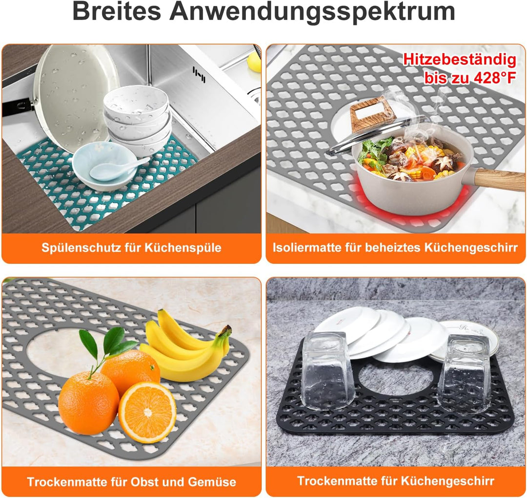 Silikon Spülbeckenmatte, Spülbeckeneinlage 34x29cm, 2 PCS Spülbeckenschutz Zusammenklappbar, Hitzebe