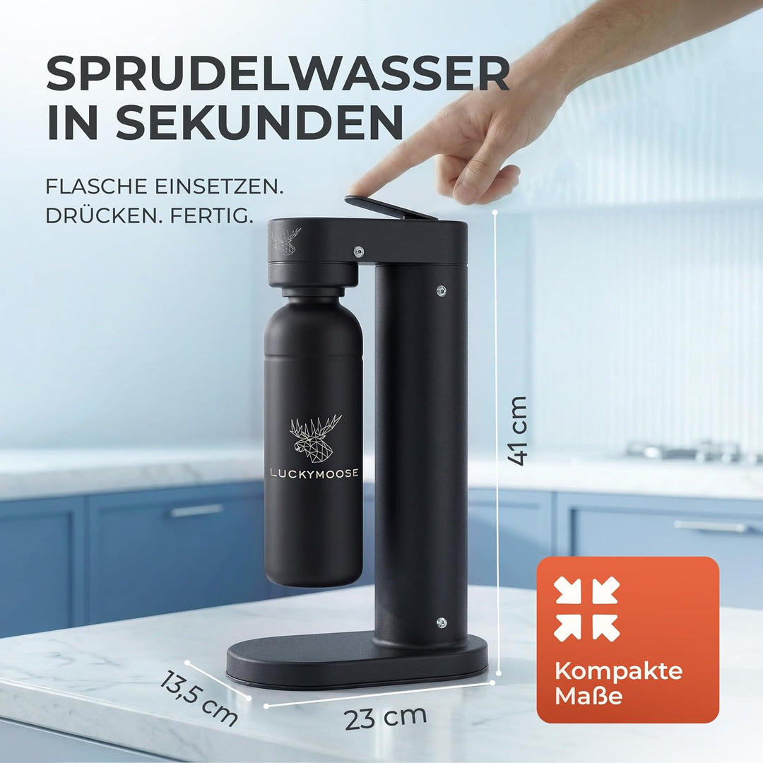 Infinity-S Wassersprudler aus hochwertigem Edelstahl (Black/Black) – inkl. 2x 1,25L Edelstahlflasche