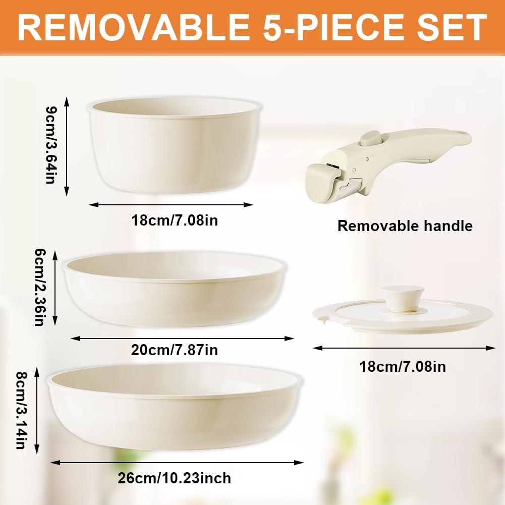 Topfset Induktion 16/18/20cm, Mit Abnehmbarem Griff & 3-in-1 Deckel, Antihaft Kochtopf Set für alle