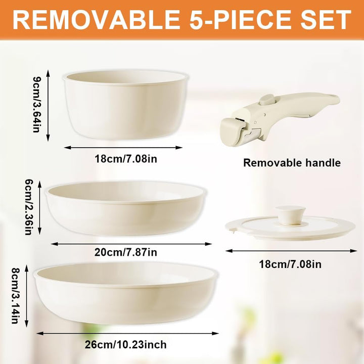 Topfset Induktion 16/18/20cm, Mit Abnehmbarem Griff & 3-in-1 Deckel, Antihaft Kochtopf Set für alle