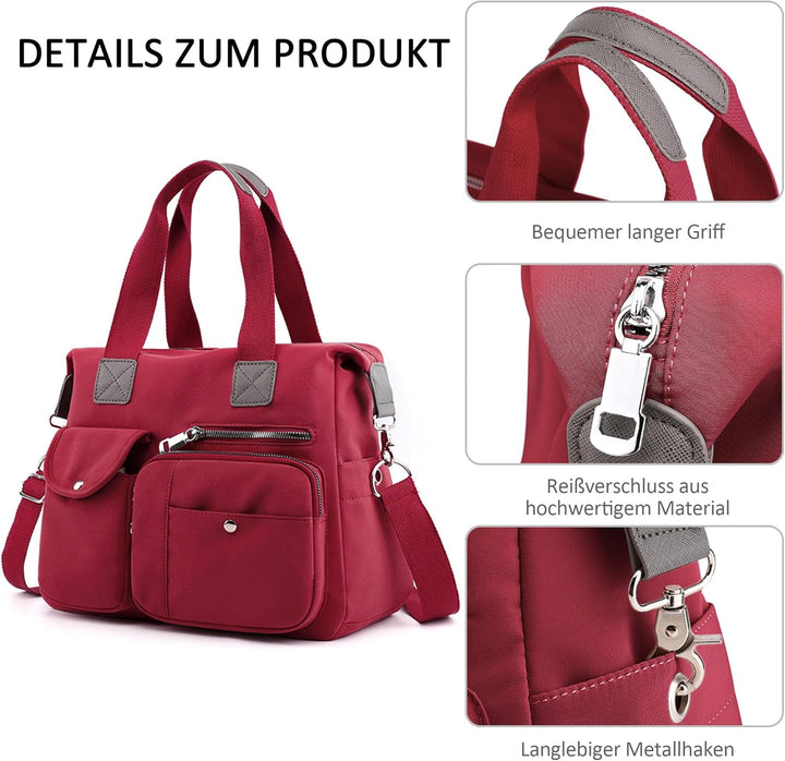 Damen Handtasche Gross, Wasserabweisende Schultertasche Umhängetasche mit Vielen Fächern, Leichte Sh