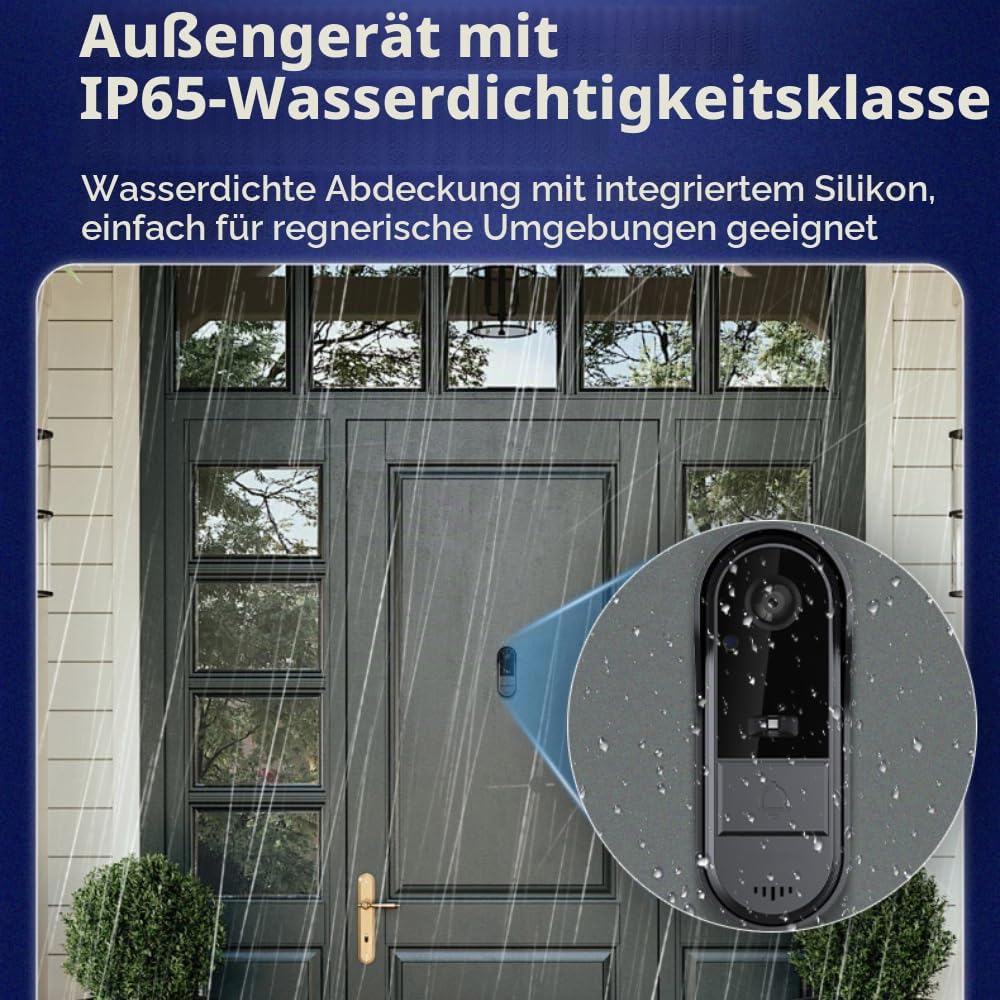 Kabellose Türklingel mit Kamera, 1080P, Videotelefon, kabellos, für den Aussenbereich, wasserdicht,