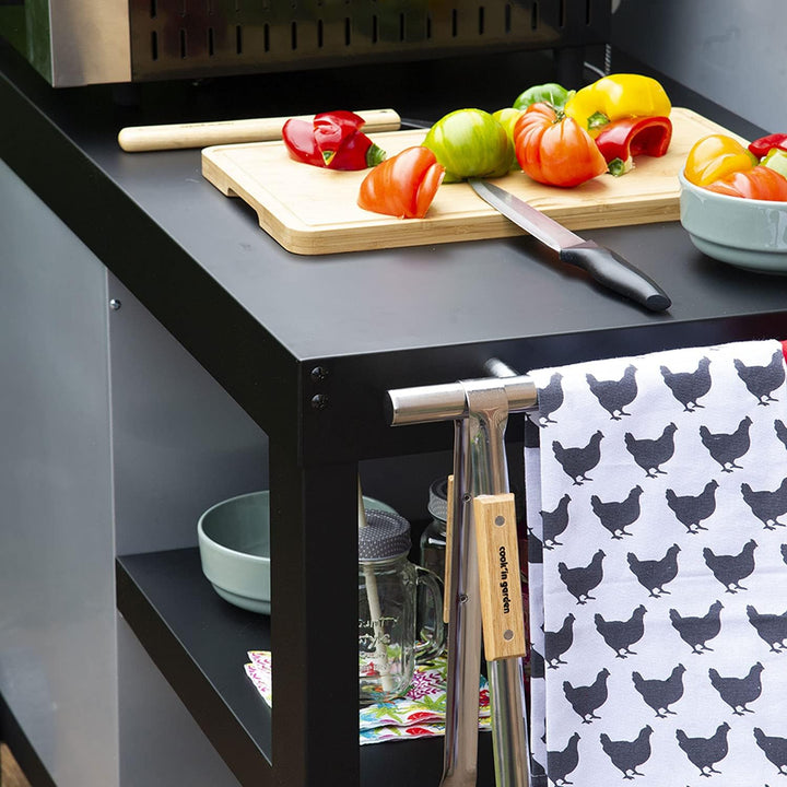Cook'in garden Schwarzes Stahlgestell NOVA für Plancha. Outdoor-Abstelltisch mit Rollen für Plancha
