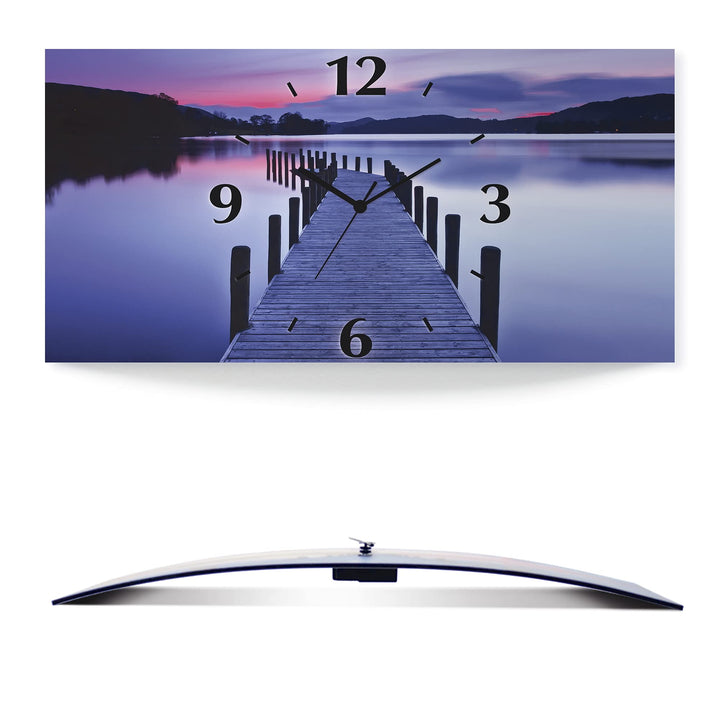 ARTLAND Wanduhr ohne Tickgeräusche Alu Funkuhr lautlos 60x30 cm Rechteckig Landschaft See Natur Wald