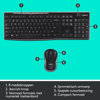 Logitech MK270 Kabelloses Set mit Tastatur und Maus für Windows, Belgisches AZERTY-Layout - Schwarz