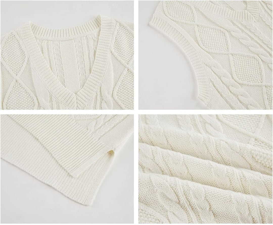 Tongmingyun Pullunder Damen Ärmellos V-Ausschnitt Strick Pullover Basic Strickweste Einfarbig Tank T