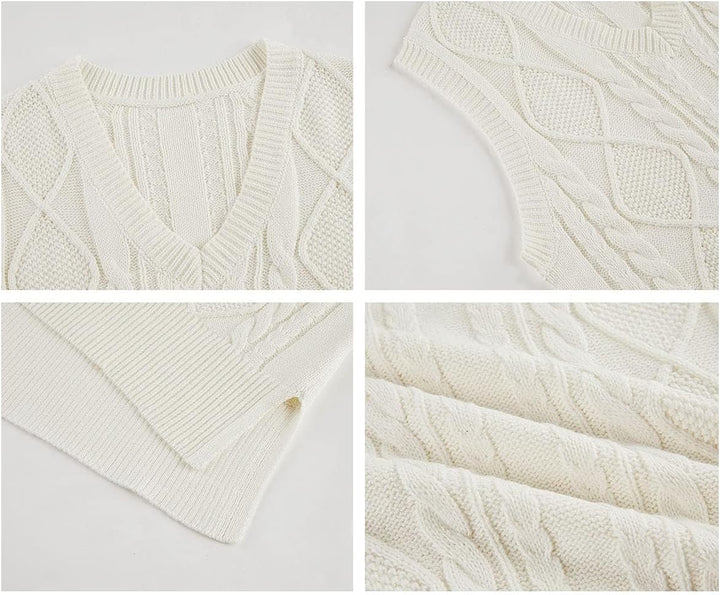 Tongmingyun Pullunder Damen Ärmellos V-Ausschnitt Strick Pullover Basic Strickweste Einfarbig Tank T