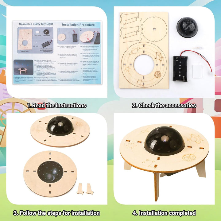 4Stk STEM Experimente für Kinder ab 8-14 Jahre, Elektronik Baukasten & Experimentierkasten, Holz DIY