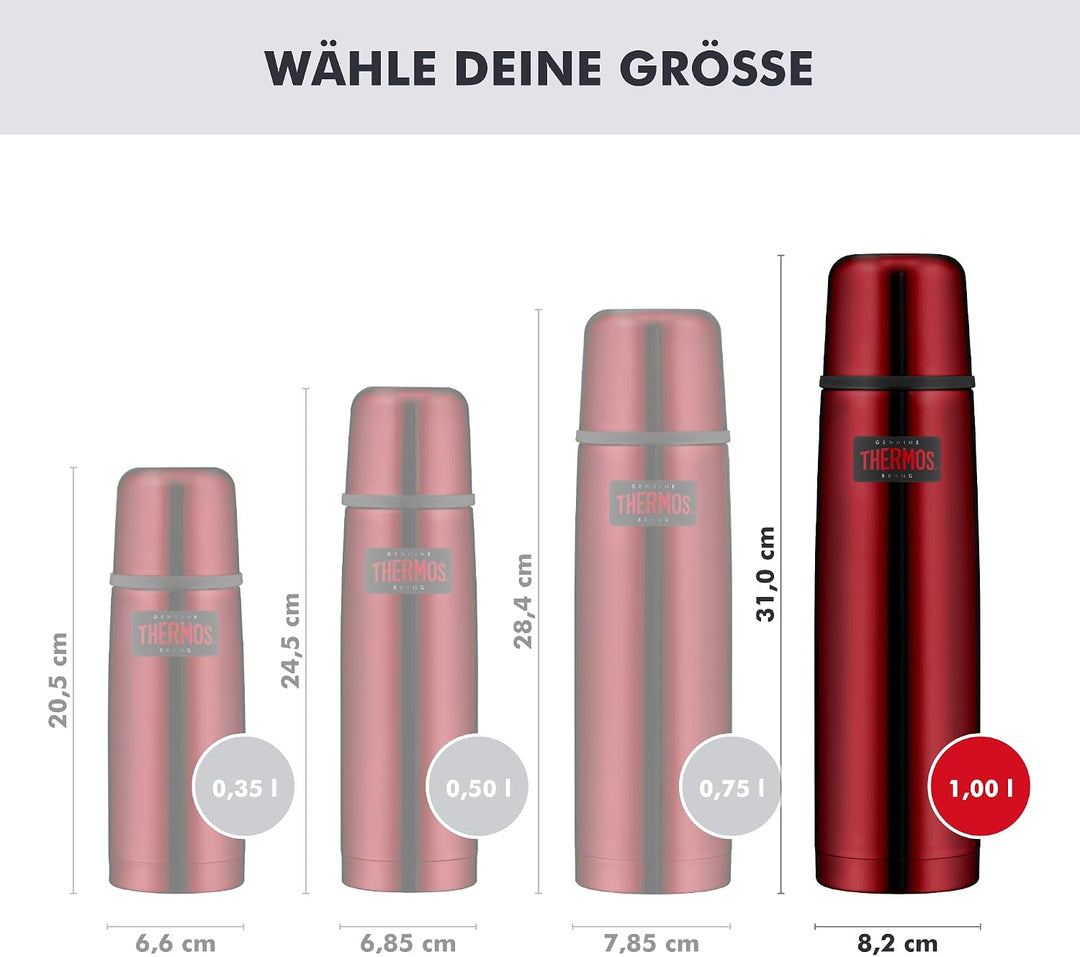 THERMOS LIGHT &amp; COMPACT BEVERAGE BOTTLE 1l, cranberry red, Thermosflasche Edelstahl, Isolierflasche