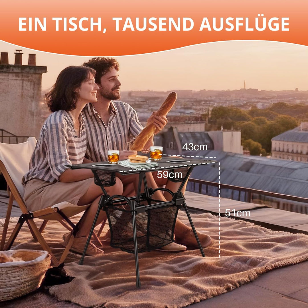 FUNYKICH Campingtisch klappbar, Ultraleicht Klapptisch mit Netztasche und 2 Getränkehaltern, 15KG Tr