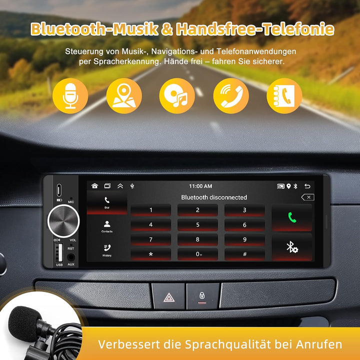 Autoradio mit Bildschirm, Single-DIN, Kabelloses CarPlay und Android Auto, 6,28-Zoll-Touchscreen mit