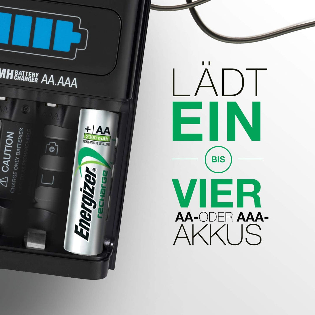 Energizer Recharge 1-Stunden Akku Ladegerät für wiederaufladbare Batterien der Grössen AA und AAA 1-