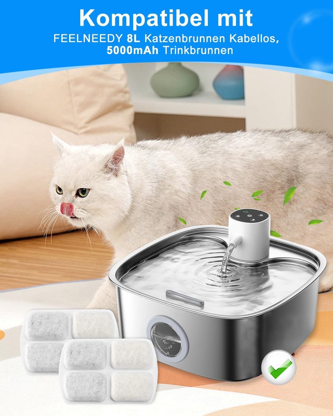 12+12 StückTrinkbrunnen für FEELNEEDY 8L Edelstahl Katzenbrunnen FN-W18, 12 Pack Ersatzfilter Aktivk
