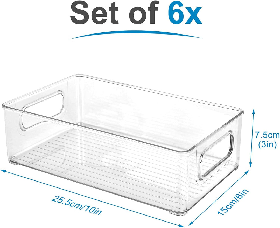 Herrfilk Kühlschrank Organizer 6er Set, Durchsichtig Stapelbare Aufbewahrungsbox mit Griff, Tidy Fri