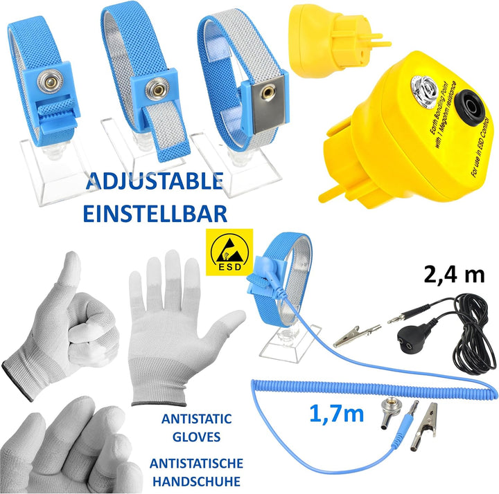 Minadax 60 x 30cm Antistatik ESD Computer Matte Tischmatte „Premiumqualität“ inkl. Manschette + 2,4m