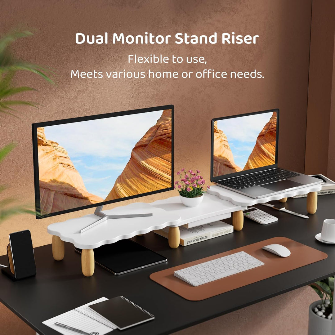 Dual-Monitorerhöhung, Cookie-Form, verstellbare Länge und Schwenkwinkel, Schreibtisch-Organizer aus