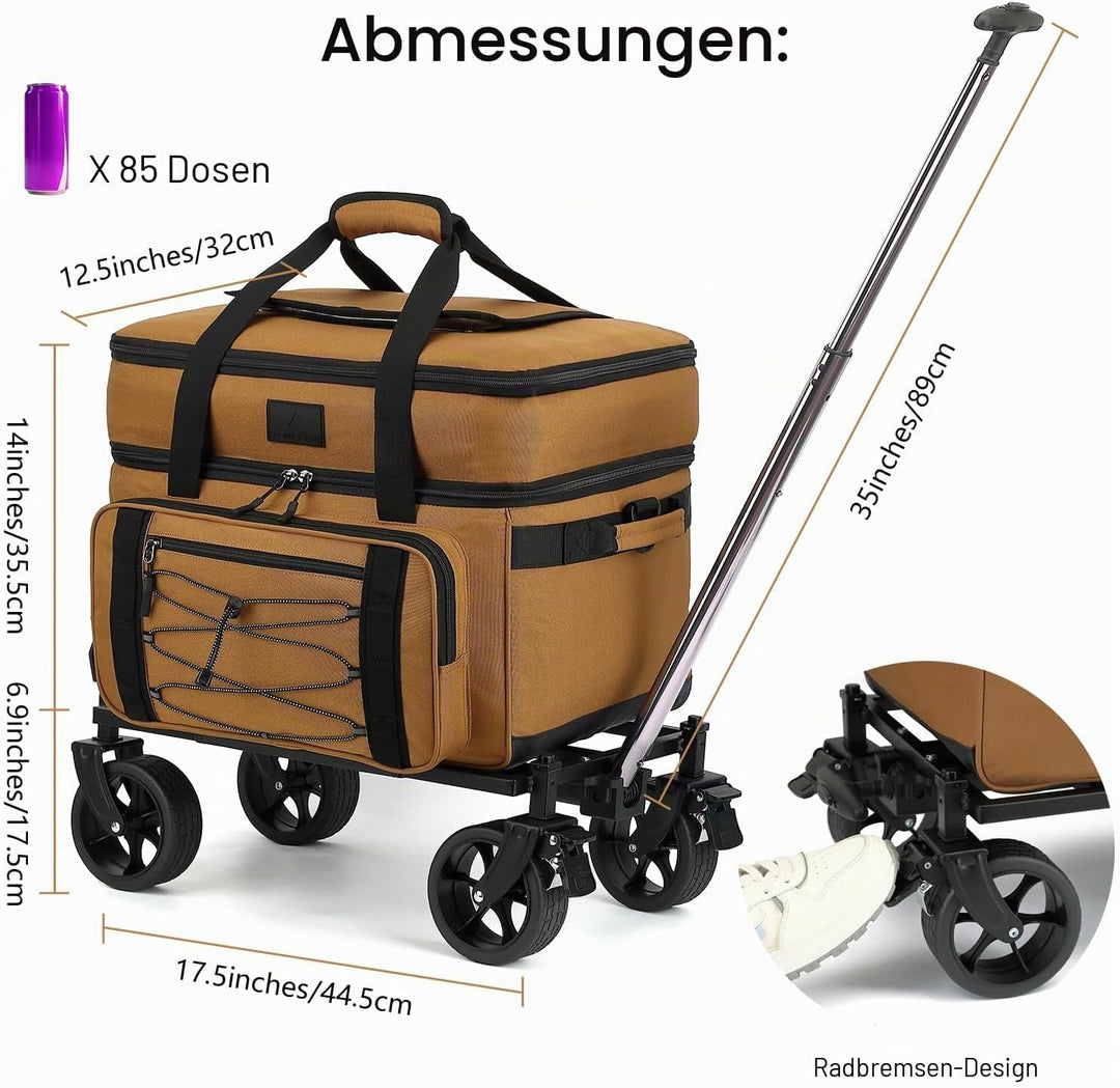 Grosse Kühltasche mit Rollen 50L/ 80 Cans Kühler mit Rädern und Griff Isolierter Kühltrolley Thermot