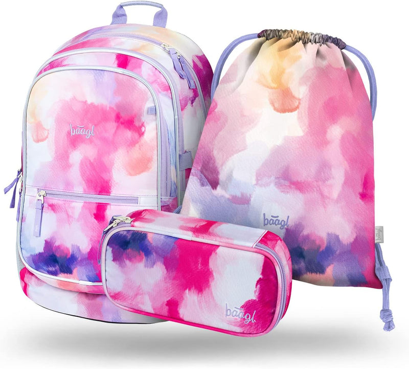 Baagl Schulrucksack Set Mädchen 3 Teilig, Schultasche für Grundschule Volksschule, Grundschule Ranze