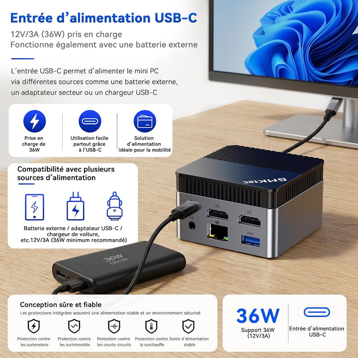GMKtec G5S Mini-PC,Intel N5095 bis zu 3,6 GHz,8GB LPDDR4,128GB SSD, Dual-HDMI-4K-Display, Wi-Fi 6, B