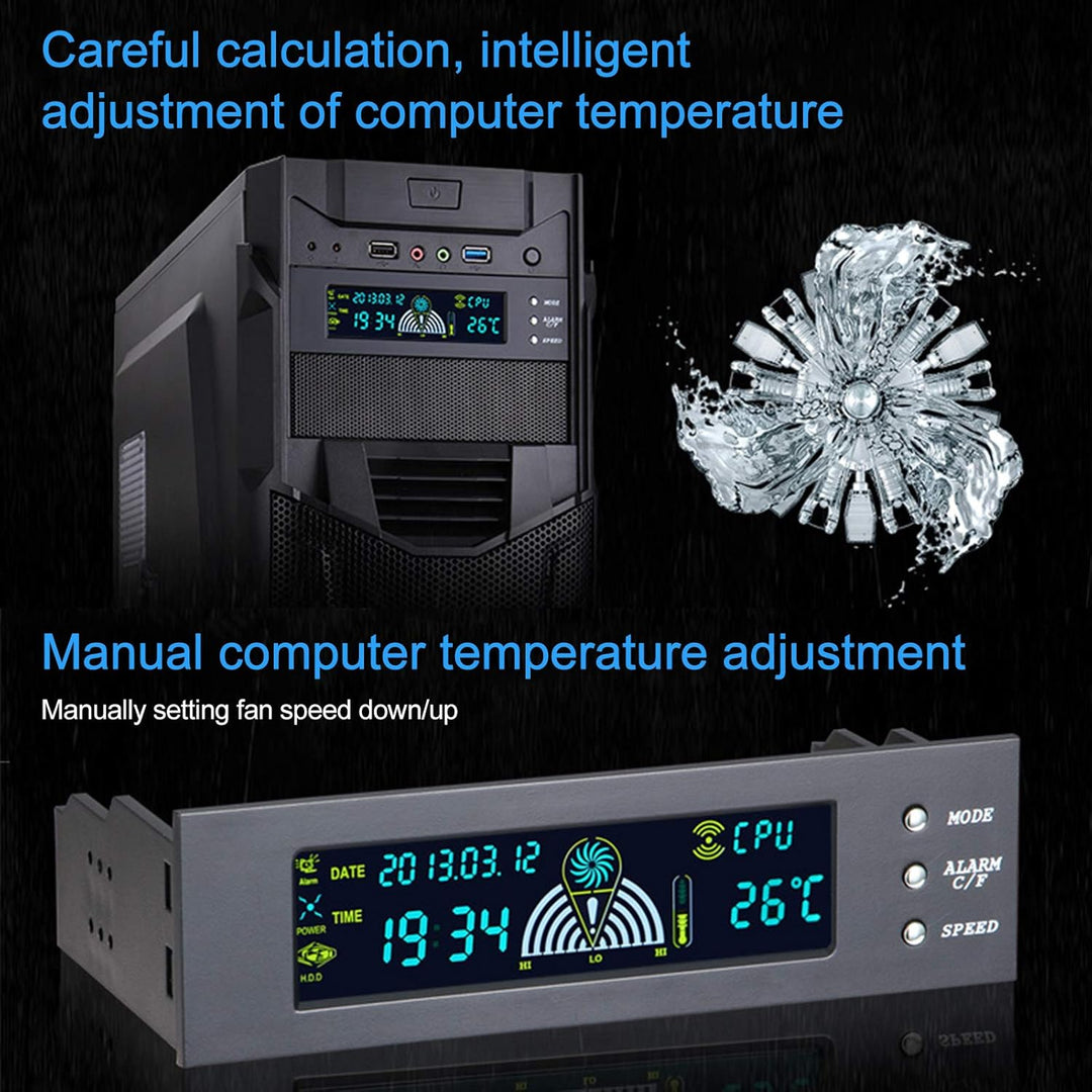 5,25 Zoll 3 Lüfter Drehzahlregler, Computer Lüfterdrehzahlregler, CPU/HDD/SYS Temperaturregelung LCD