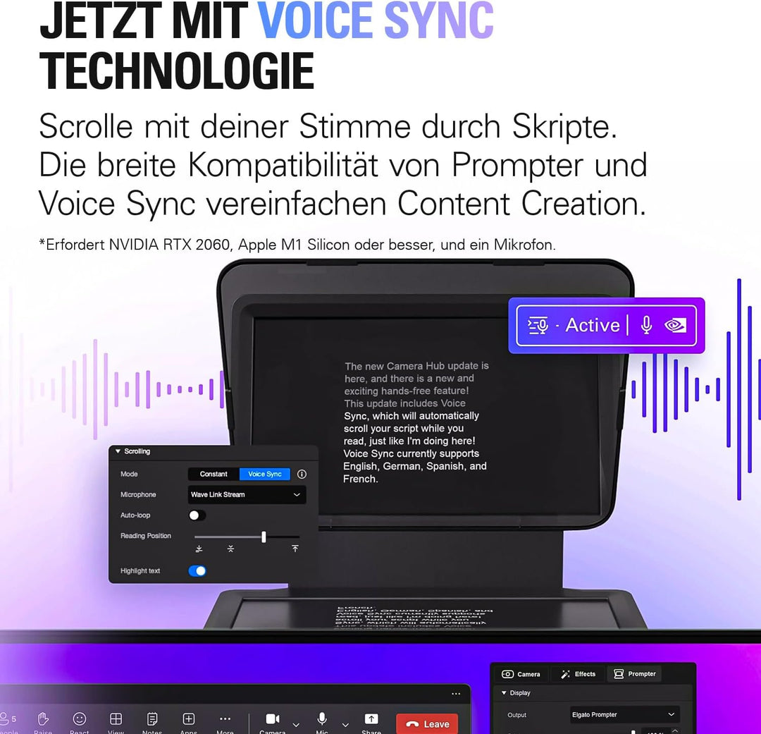 Elgato Prompter – Teleprompter mit integriertem Bildschirm für YouTube, Twitch, Zoom, Teams und mehr