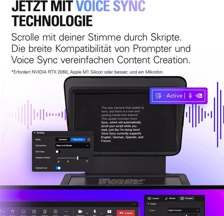 Elgato Prompter – Teleprompter mit integriertem Bildschirm für YouTube, Twitch, Zoom, Teams und mehr