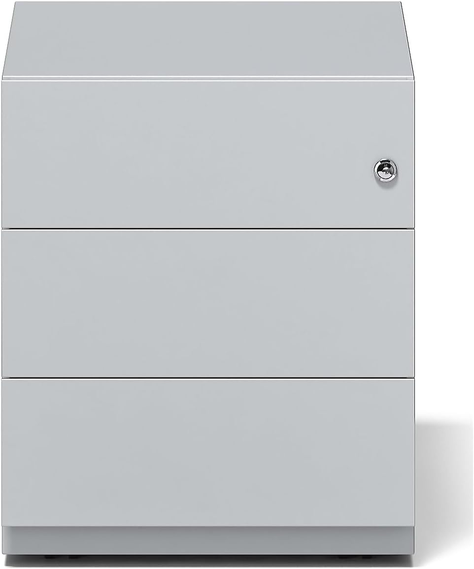 BISLEY Rollcontainer Note mit Griffleiste, 3 Universalschubladen, Metall, 645 Lichtgrau, 56.5 x 42 x