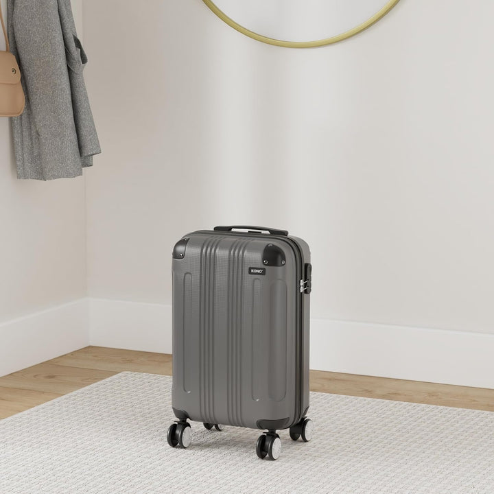 KONO Trolley Handgepäck Koffer 55x35x20cm Rollkoffer Reisekoffer mit 4 Rollen und Schloss (Grau), Gr