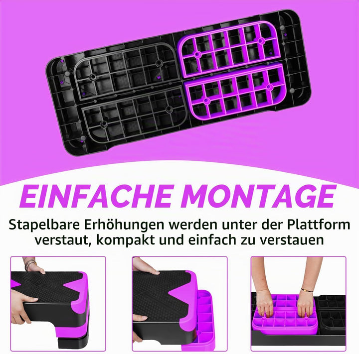 Aerobic Steppbrett Höhenverstellbar Stepper mit 3 Stufen 10/15/20cm, rutschfest Fitness Step-Bench f